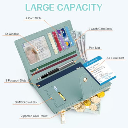 Passport Holder for Travel RFID Blocking Passport Wallet Cover - color: Light Green