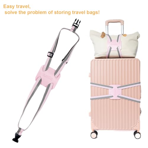 Luggage Straps for Suitcases, Travel Accessories to Connect Two Suitcase, Add A Bag Luggage Strap for Carry On Luggages Adjustable Buckle Belt (Grey/Pink-1pcs) - color: Grey/Pink-1pcs