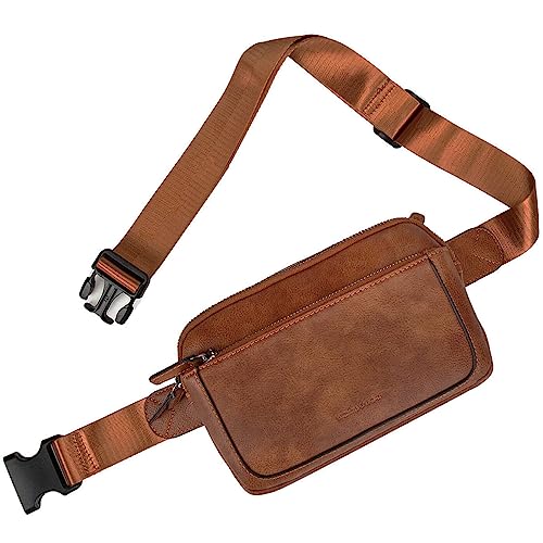 Fanny Packs for Women, Large Vegan Leather Waterproof Belt Bag, Brown - color: Brown