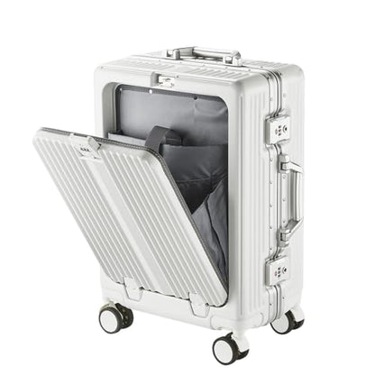24 Inch Aluminum Frame Luggage with Front Pocket, White - color: White, size: 24 Inch