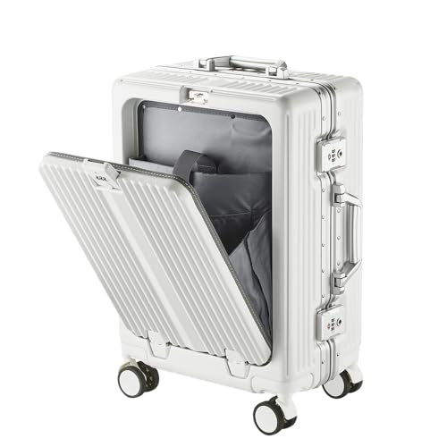 24 Inch Aluminum Frame Luggage with Front Pocket, White - color: White, size: 24 Inch