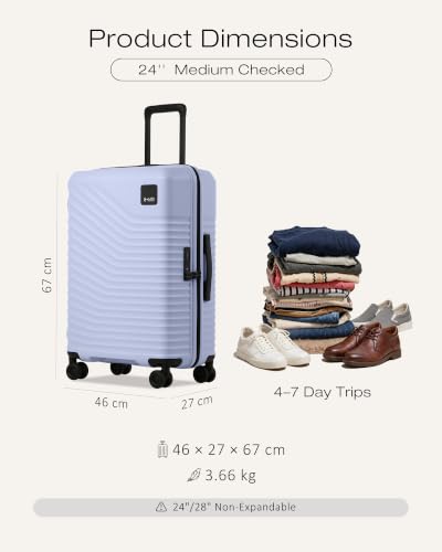 Coolife Luggage, Lightweight PC Hardside Suitcase, Checked-Medium 24-Inch - color: Light Purple, size: Checked-Medium 24-Inch