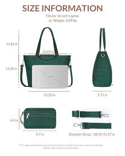Laptop Bag for Women 15.6 inch Leather Backpack Purse - color: Green