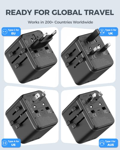 Universal Travel Adapter with Dual AC Outlets, 4 USB Ports, 2500W