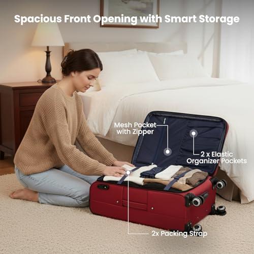 Softside Suitcase Sets 2 Piece(20/30in) w/Front Open Pocket - color: Red, size: 2-Piece Set (20"/30'')