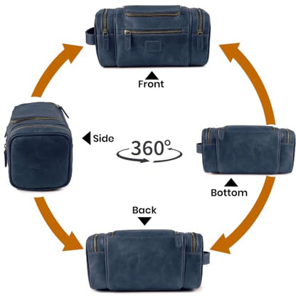 LEATHER VILLAGE Large Leather Toiletry Bag for Men Blue - color: Blue