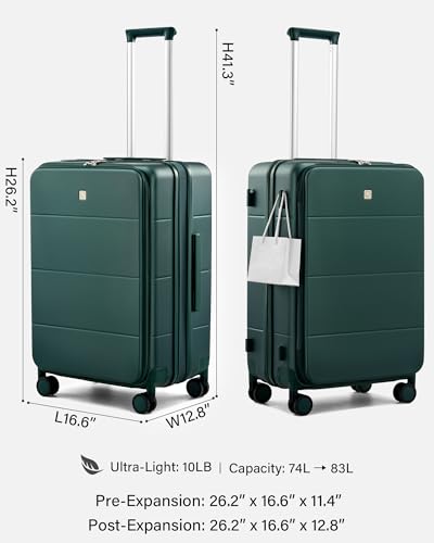 Hanke Expandable Medium Checked Luggage, 24 Inch Top Opening Suitcase - color: Blackish Green, size: 24 Inch EXT