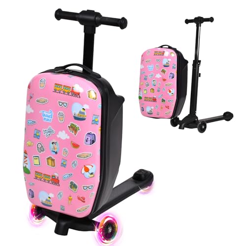 4-in-1 Detachable Scooter Luggage for Kids, Foldable Ride-On Suitcase - color: Pink