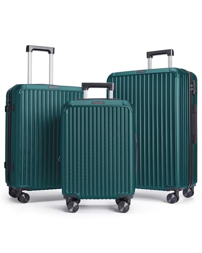LIGHT FLIGHT 3 Piece Luggage Sets With Spinner Wheels Hardshell TSA Lock - color: Fresh Ink Green, size: 3-Piece Set - 20"/24"/28"