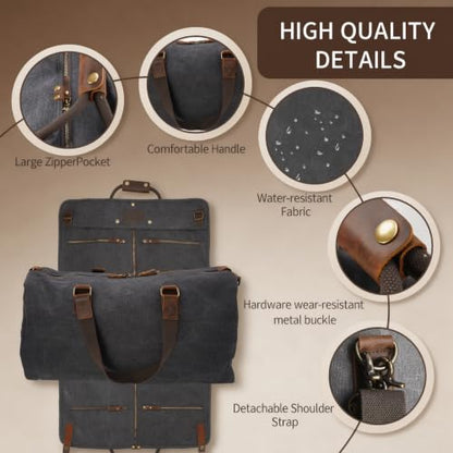 2 In 1 Convertible Garment Bag, Carry On Suit Duffle Bag For Men & Women - color: Black