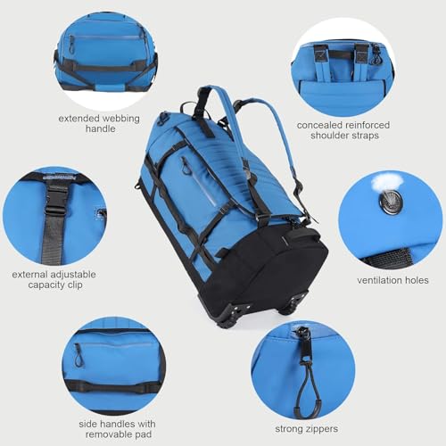 Rolling Duffle Bag with Wheels,86L 30”Carry on Luggage with Wheels,Folding Travel Bag,Duffle Backpack with Separate Shoe Compartment (Blue) - color: blue, size: 86L duffle bag
