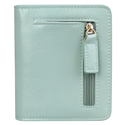 Itslife Women's Rfid Blocking Small Compact Bifold Leather Pocket Wallet Ladies Mini Purse with id Window (Waxed Light Green) - color: Turquoise
