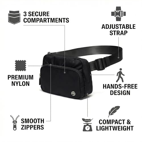 Pander Nylon Crossbody Belt Bag with Excess Strap Keepers, 6-Pocket Adjustable Sling Fanny Pack for Travel and Everyday Carry, Leopard Multi - color: Leopard Multi
