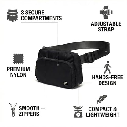 Pander Nylon Crossbody Belt Bag with Excess Strap Keepers, 6-Pocket Adjustable Sling Fanny Pack for Travel and Everyday Carry, Leopard Multi - color: Leopard Multi