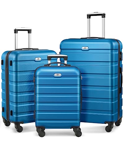 Suitour Luggage 3 Piece Sets Hard Shell Luggage Set with Spinner Wheels, TSA Lock, 20 24 28 inch Travel Suitcase Sets, Cerulean Blue - color: Cerulean Blue, size: 3-Piece Set (20/24/28)
