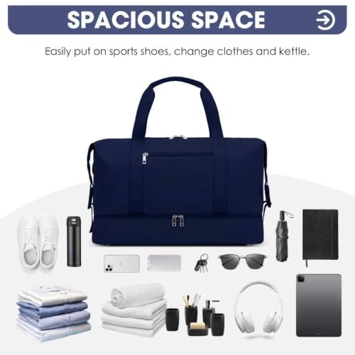 Oeihuivt Weekender Bags for Women - 21 Inch Large Travel Duffel Bag Set with Shoe Compartment, Heavy-Duty nylon Carry On Overnight Tote Blue - color: Blue-1A