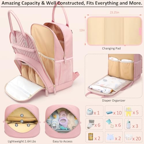 Tenot Diaper Bag Backpack for Women with Changing Pad Baby Pink - color: Baby Pink, style: With Extra Layer & Changing Pad