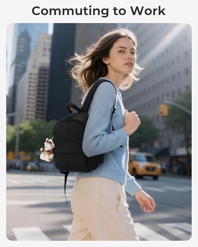 BAGSMART Mini Backpack for Women, Lightweight Puffer Backpack Purse, Quilted Casual Daypack, Water-Resistant Bookbag - color: Dawn Blue