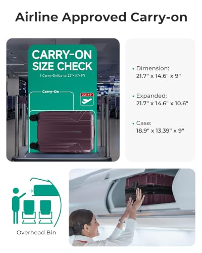 BAGSMART Expandable Carry On Luggage 22x14x9 Airline Approved, Cherry Red - color: Cherry Red, size: Expandable Carry On 20 Inch