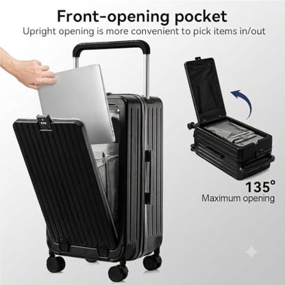24 Inch Front Pocket Luggage Wide Handle Suitcase, Black - color: Black, size: 24''-B