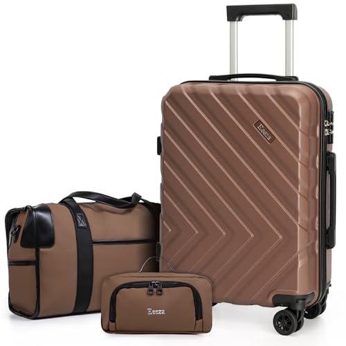 3 piece Carry on luggage 22x14x9 airline approved Brown - color: TeaBrown