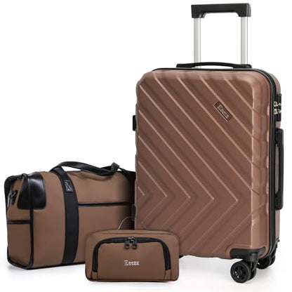 3 piece Carry on luggage 22x14x9 airline approved Brown - color: TeaBrown