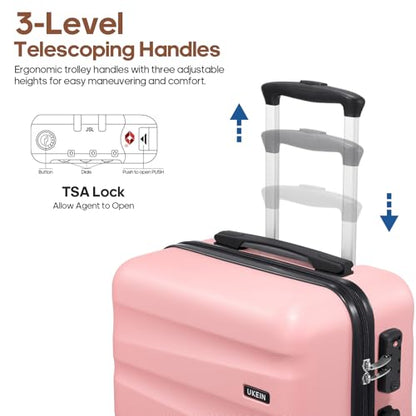 UKEIN Luggage Set with Backpack,Hardshell Carry On Luggage Airline Approved - color: Pink