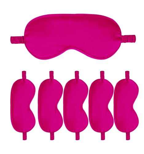 6PACK Silk Sleep Mask Satin Eye Masks Blackout Silky Eyeshade Cover Soft Blindfold Eyeshades for Women Sleeping Travel Gift - color: Hot Pink