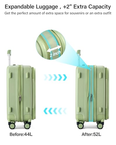 Hanke Top Opening 20" Carry On Luggage Expandable Hard Shell Bamboo Green - color: Bamboo Green, size: 20 Inch EXT