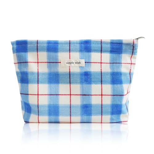 Wudygirl Makeup Bag for Women Cosmetic Bag 10.5"x7.5" Blue White Plaid - color: BLWH Line