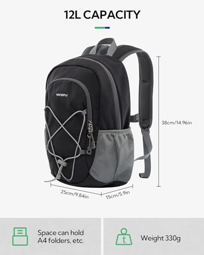 WATERFLY Small Hiking Backpack: 12L Outdoor Daypack For Women Men Teenager - color: Grey