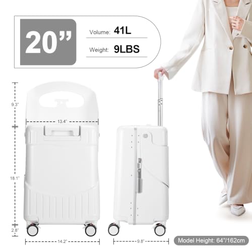 MRPLUM Ride On Luggage with Foldable Seat&Seat Belt,White - color: White