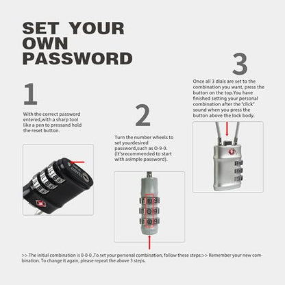 Luggage Locks TSA Approved, Small Padlock Combination with Cable, TSA Locks for Luggage, Combo Padlock with Code, for Travel Suitcase, Gym Locker, Gun Case, Backpack Zipper (Black+Silver) - color: Black+Silver, style: Flexible Cable