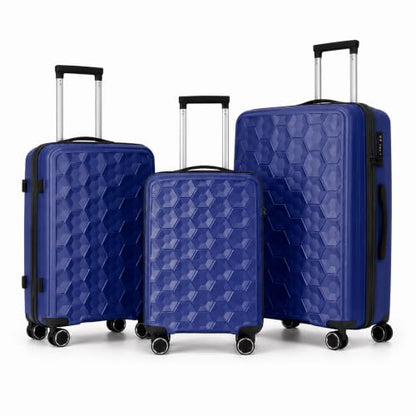 LLUXARIV 3-Piece PP Hardshell Luggage Set, 20"/24"/28", Dark Blue - color: Dark Blue