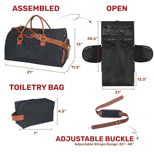 Convertible Garment Duffel Bag for Travel, Large Carry On Weekender Bag with Hanging Clothes Feature, Overnight Travel Duffle Bag for Women with Shoe Compartment (Black) - color: Black