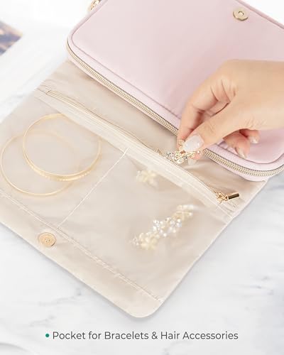 Marscamd Travel Jewelry Organizer Case, Foldable Jewelry Bag, Pink - color: Pink
