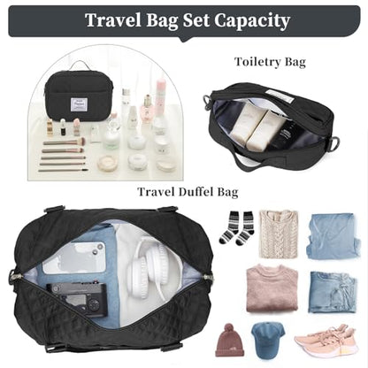 Weekender Bags for Women, Travel Duffel Bag with Shoes Compartment - color: Grid-Black, size: Large