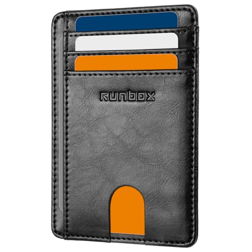 RUNBOX Slim Wallet for Men and Women, RFID Blocking Leather Card Holder - color: Oil Black