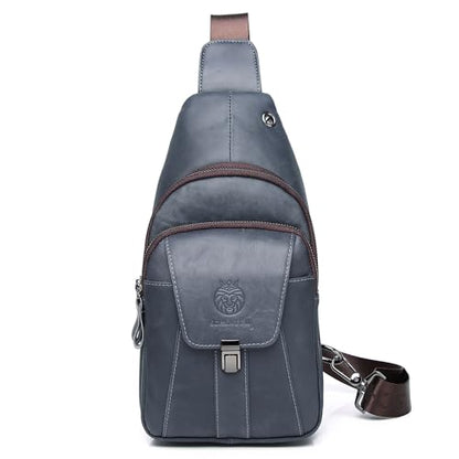 LUKZIJAES Genuine Leather Sling Bag for Men - color: #10-blue