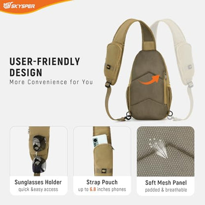 SKYSPER Sling Bag RFID Cross Body Bag Recycled Crossbody Backpack Travel Daypack - color: Camel