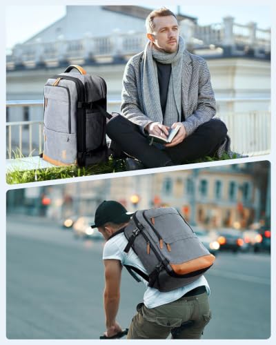 BAGSMART 37L Expandable Travel Backpack Compression Carry On Daypack - color: Khaki White