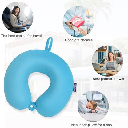 Travel Pillow, Memory Foam Airplane Pillow, Lake Blue - color: Lake Blue