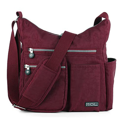 MHCNLL Women's Nylon Crossbody Purse, Anti-Theft RFID Lightweight - color: Red Wine