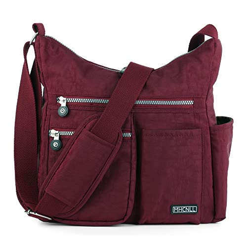 MHCNLL Women's Nylon Crossbody Purse, Anti-Theft RFID Lightweight - color: Red Wine