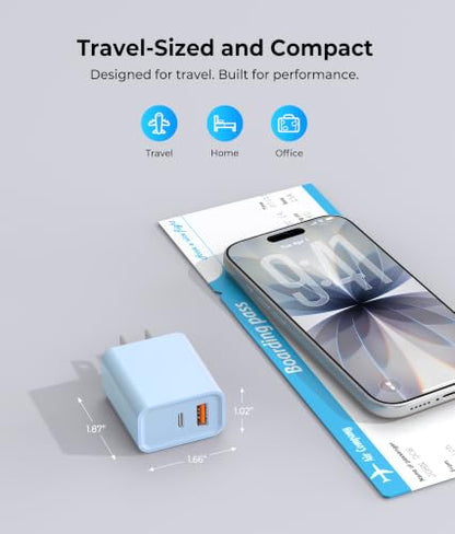 [2 Pack] 20W USB C Charger Block, Dual Port Fast Charging Wall Plug - color: 2-Pack Baby Blue, size: 20W