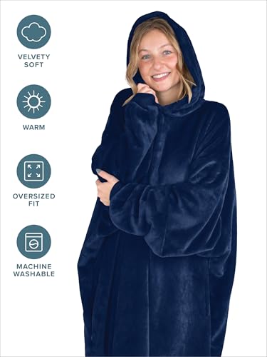 Bare Home Microplush Wearable Blanket with Side Pockets - Soft and Plush - Warm and Cozy - Adult & Kid Sizes (Adult, Dark Blue) - color: Dark Blue, style: Adult - Side Pockets