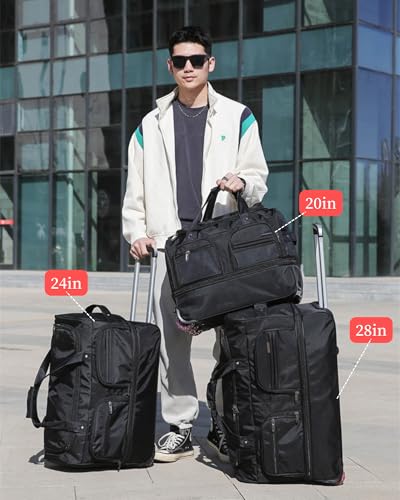 Expandable Rolling Duffle Bag with Wheels, 24" Foldable Carry On Luggage Suitcases, Water-Resistant Travel Duffle Bag Carry On Suitcase Weekend Bag for Women Men Black - color: Black, size: 24in