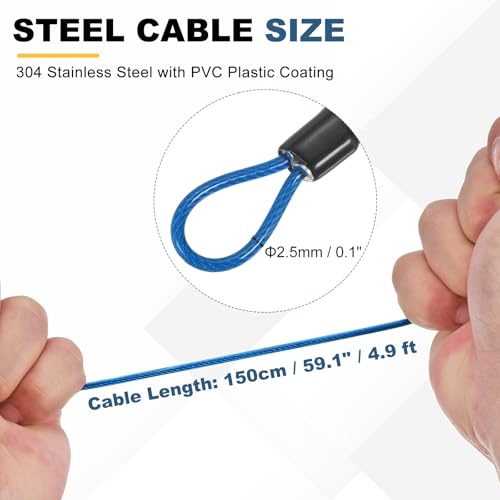 PATIKIL 4.9ft(59.1") Security Steel Cable with 3 Digit Combination Lock, 1 Set Travel Padlock PVC Coated Safety Wire Rope Double Loop for Luggage Suitcase, Clear Blue Blue - color: Clear Blue Blue, size: 4.9ft