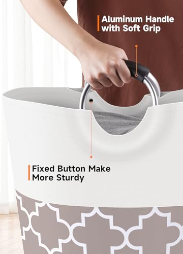 Large Laundry Basket, 82L Tall Collapsible Hamper with Handles, Khaki - color: Khaki, size: 82l