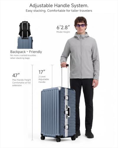 LUGGEX 30 Inch Zipperless Large Checked Suitcase, Ocean Blue - color: Ocean Blue, size: 30 Inch